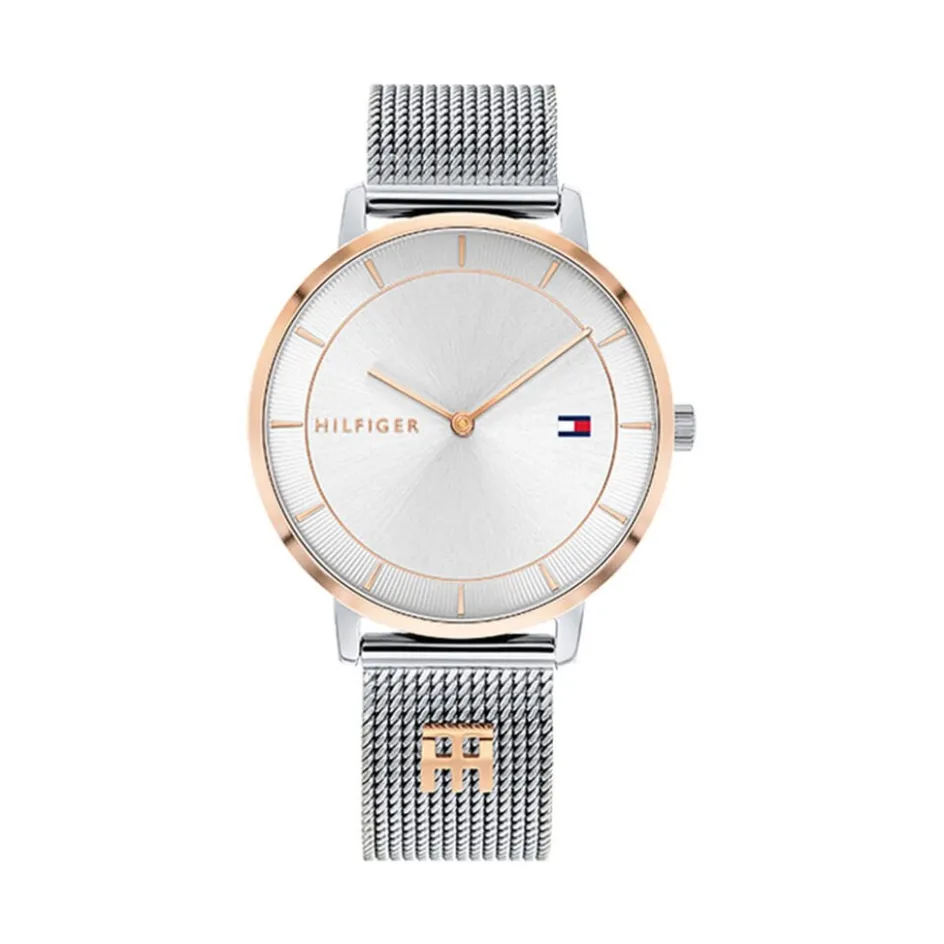 Best TOMMY HILFIGER Montre Tea Blanc cadran argenté fond blanc bracelet acier argenté