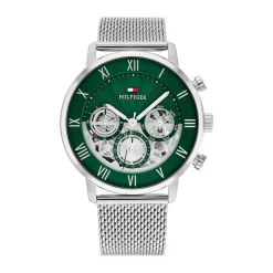 Discount TOMMY HILFIGER Montre Vert cadran argenté fond vert bracelet acier argenté
