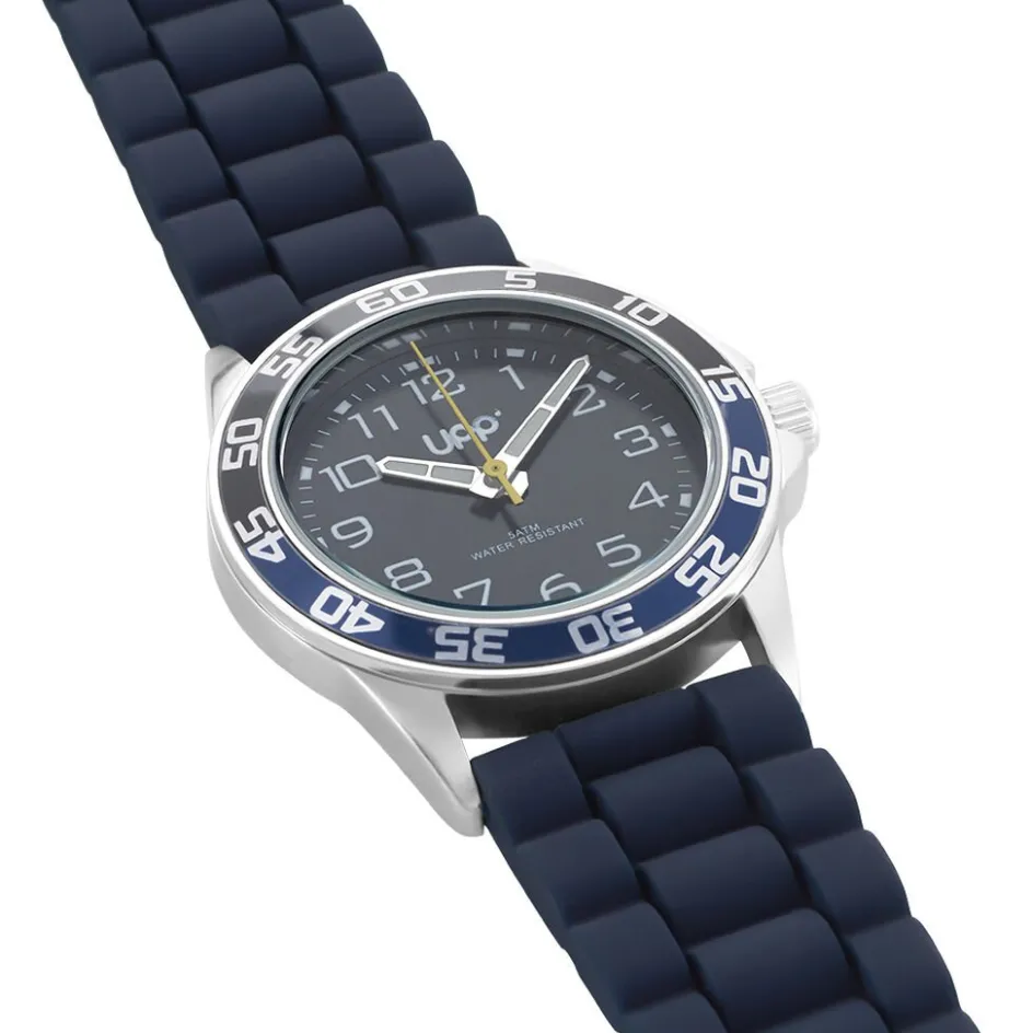 Outlet UPP Montre Axel Bleu cadran argenté fond bleu bracelet silicone bleu