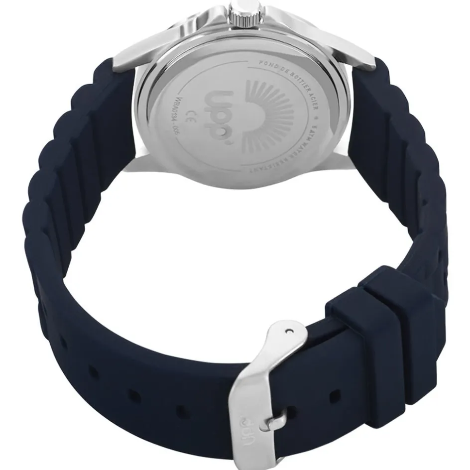 Outlet UPP Montre Axel Bleu cadran argenté fond bleu bracelet silicone bleu