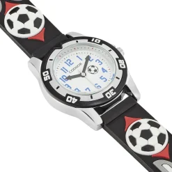 UPP Montre Ballon Blanc cadran noir fond blanc bracelet plastique noir