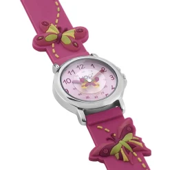 Discount UPP Montre Fuzzy Rose cadran argenté fond rose bracelet silicone rose