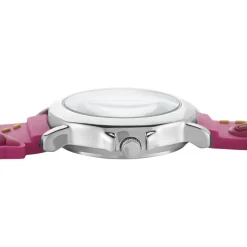 Discount UPP Montre Fuzzy Rose cadran argenté fond rose bracelet silicone rose