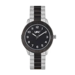 Sale UPP Montre Matthieu Noir cadran argenté fond noir bracelet métal bicolore