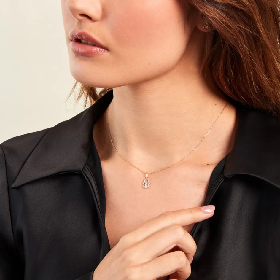 Outlet Histoire d'Or Pendentif Fatima Or Jaune Oxyde De Zirconium