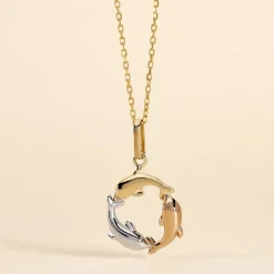 Outlet Histoire d'Or Pendentif Haizia Trio Dauphins Or Tricolore