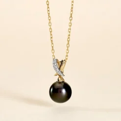 Sale Histoire d'Or Pendentif Nilma Or Jaune Perle De Culture De Tahiti Et Diamant