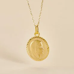 Outlet Histoire d'Or Pendentif Vierge Rond Strie Or Jaune